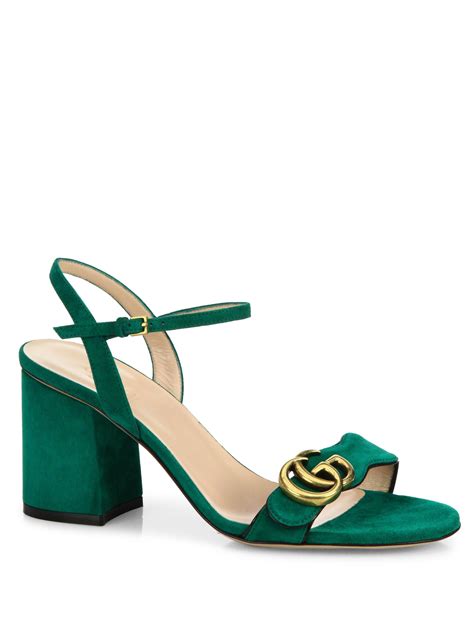 gucci green suede heels|Gucci ankle strap heels.